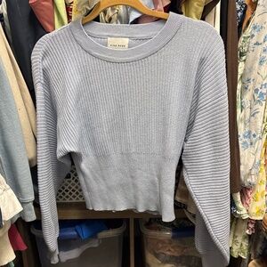 Pink Rose Blue Ribbed Cropped Sweater